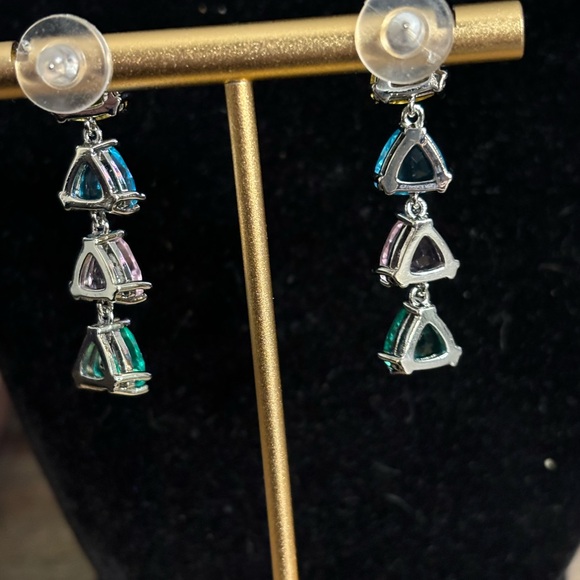 Colored CZ dangle earrings. Pastels. 1 1/2 inches long. Brand new. - Picture 2 of 3